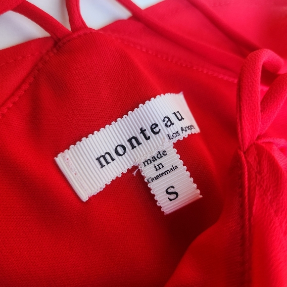 Monteau Fit & Flare Dress Women's Red Ruffled Spaghetti Straps Halter Neck Sz S - Picture 8 of 13